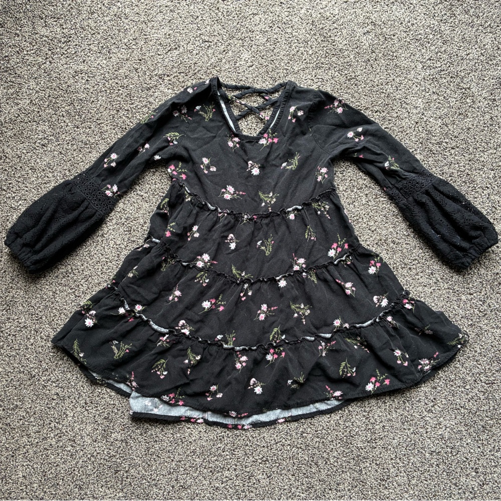 FINAL SALE 3/31/26 Art Class Black/Pink Floral Long Sleeve Dress, Size 4/5